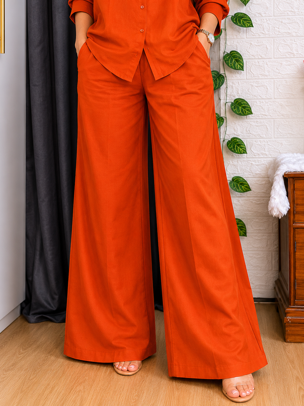 Premium Cotton Co-Ord Set for Women | Relaxed Fit Shirt & Wide Leg Pants